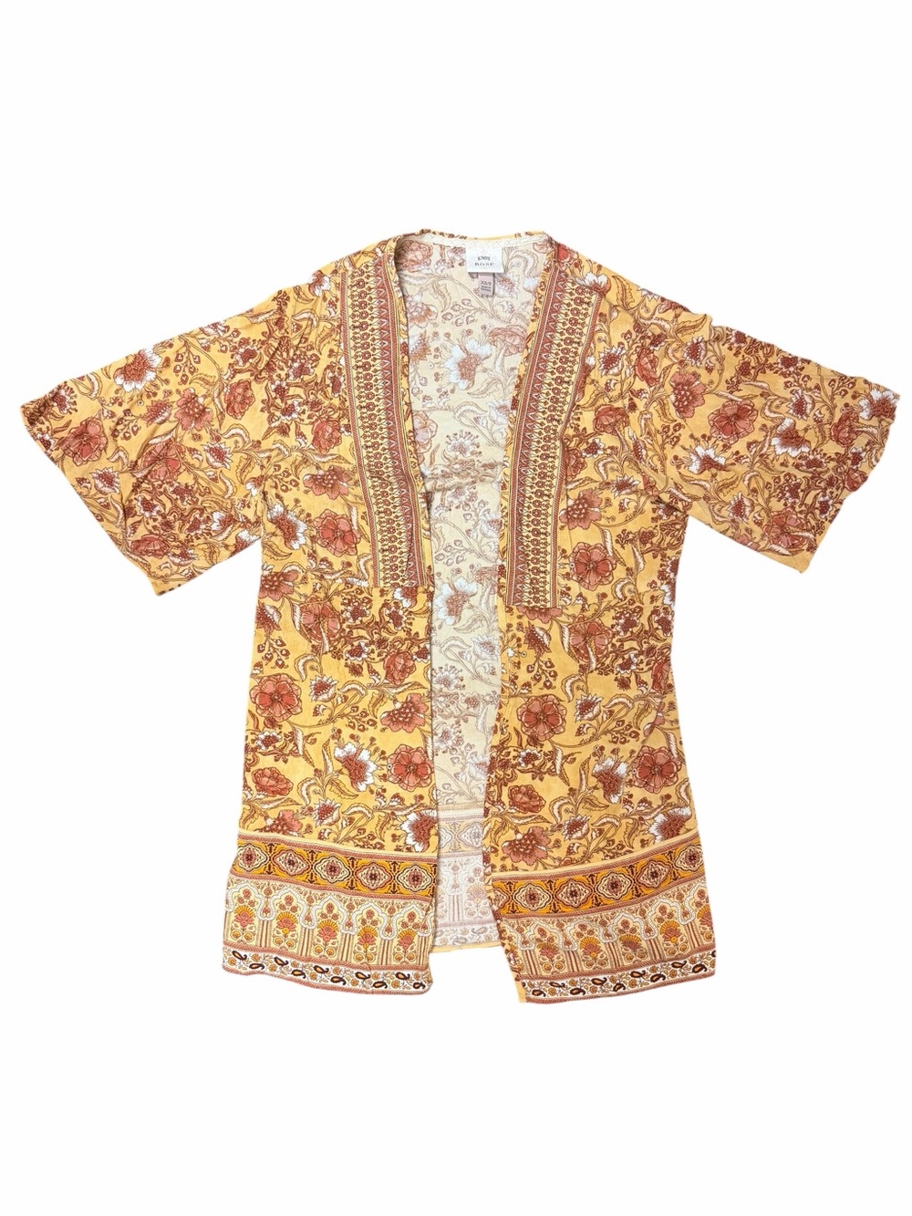 Knox Rose 70s Boho Floral Kimono Cardigan Mustard Duster Small - Picture 4 of 12